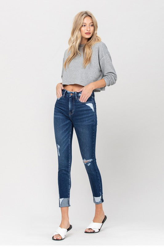 High Rise Distressed Clean Cut Crop Skinny