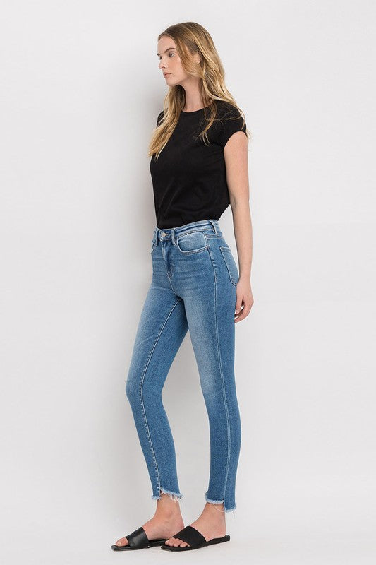 High Rise Raw Step Hem Ankle Skinny Jeans