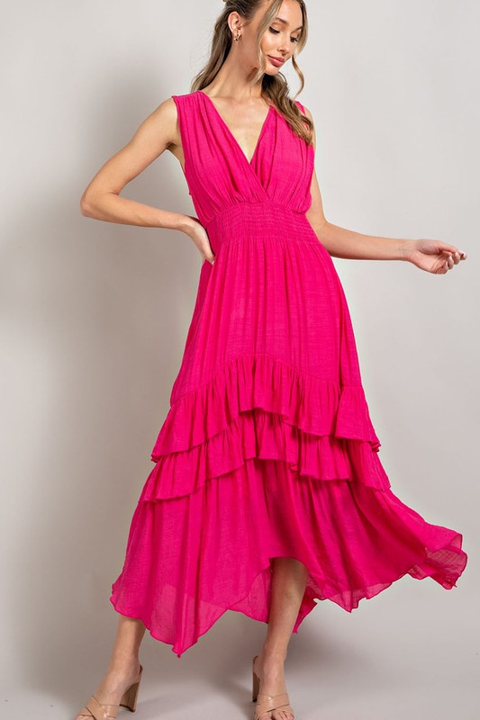 V-Neck Ruffle Maxi Dress