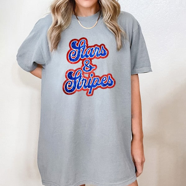 Stars And Stripes Cursive Garment Dyed Tee