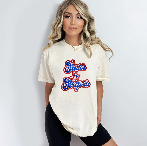 Stars And Stripes Cursive Garment Dyed Tee