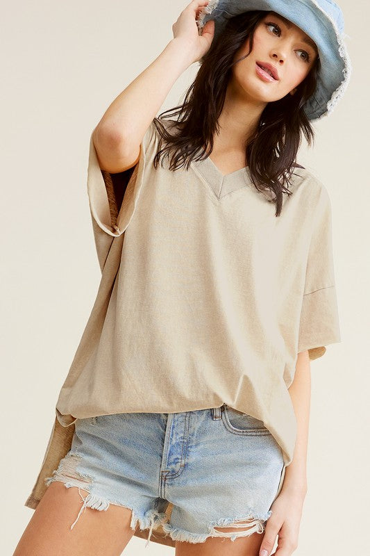 Mineral Washed Oversized Short Sleeve Top