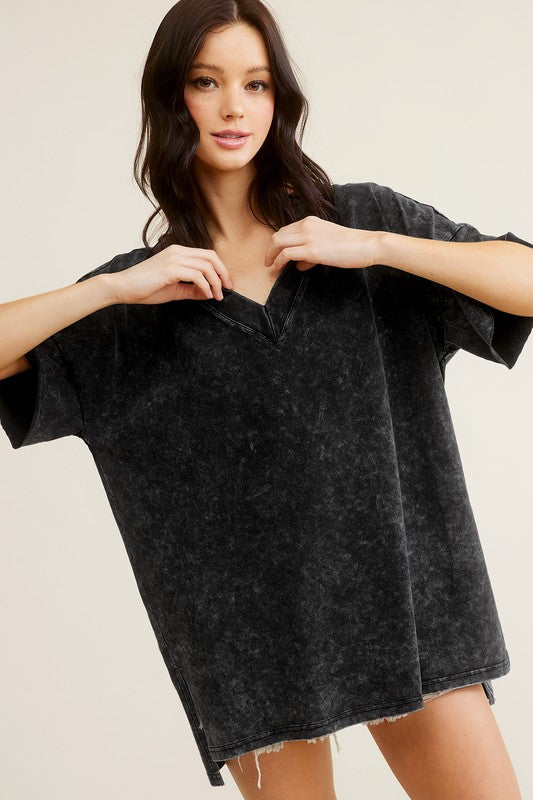 Mineral Washed Oversized Short Sleeve Top